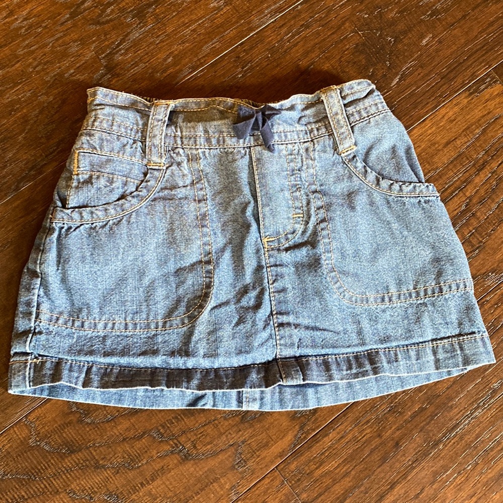 Oshkosh toddler denim jean mini skirt skort medium vintage wash elastic waist 3T